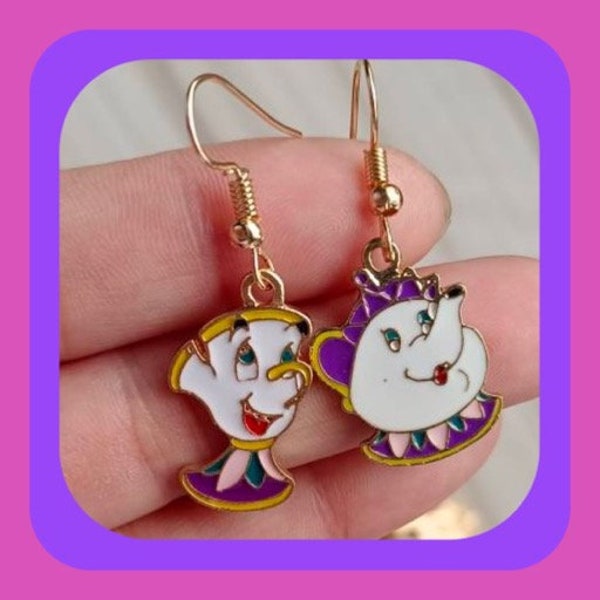New Pretty Beauty And The Beast Mrs.Potts & Chip Earrings