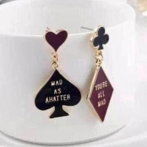 New Whimsical Adorable Mad Hatter Alice in Wonderland Stud Earrings  The World Has Gone Mad