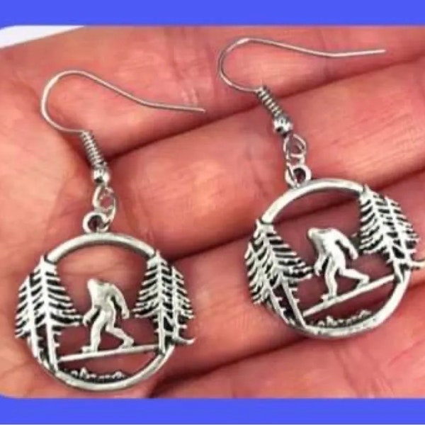 New Unique Pretty Sasquatch, Bigfoot, Yeti In The Woods, Circle Outline Earrings