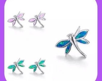 New Beautiful MINI Opal Dragonfly Dainty Stud Earrings