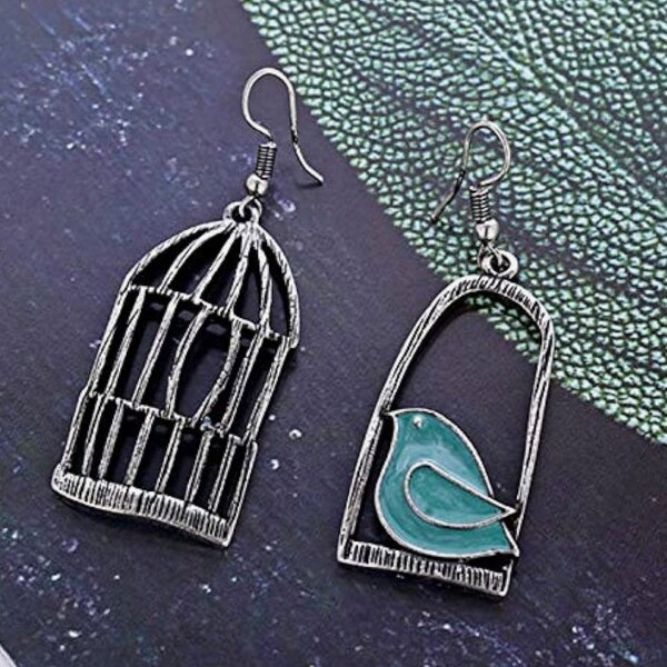 Whimsical Lovely Bird Cage Silver Earrings