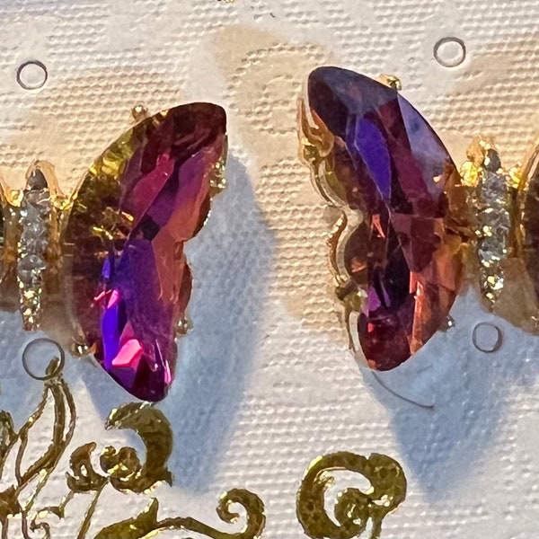 New Absolutely Gorgeous Stunning Purple Pink Butterfly Crystal Rhinestone Stud Earrings
