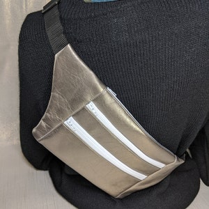 Metallic Gunmetal Sling Bag, Metallic Fanny Pack, Cotton Lining, Handmade Hip Bag, Waist Bag, Travel Bag, Unisex, Crossbody Bag, Silver Bag