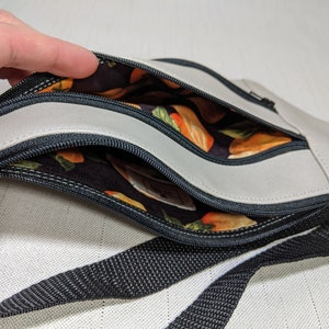 Matte Gray Marine Vinyl Sling Bag, Fanny Pack, Orange Cotton Lining, Handmade Hip Bag, Waist Bag, Gray Bag, Travel Bag, Unisex,Crossbody Bag