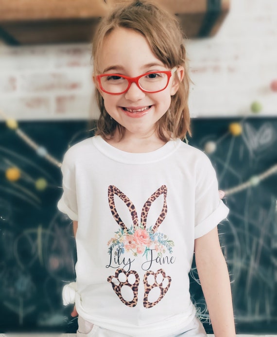 Kids Easter shirt Customized name with leopard print bunny | Etsy