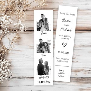 Photo Booth Strip Save the Date Template, Editable Photo Strip Minimalist Wedding Save the Date, Simple Modern Save the Date Printable Card