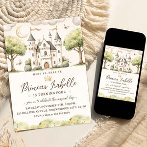 Invitation d'anniversaire de princesse modèle modifiable d'invitation de princesse 4e anniversaire château de conte de fées fête d'anniversaire papillon des bois 0036