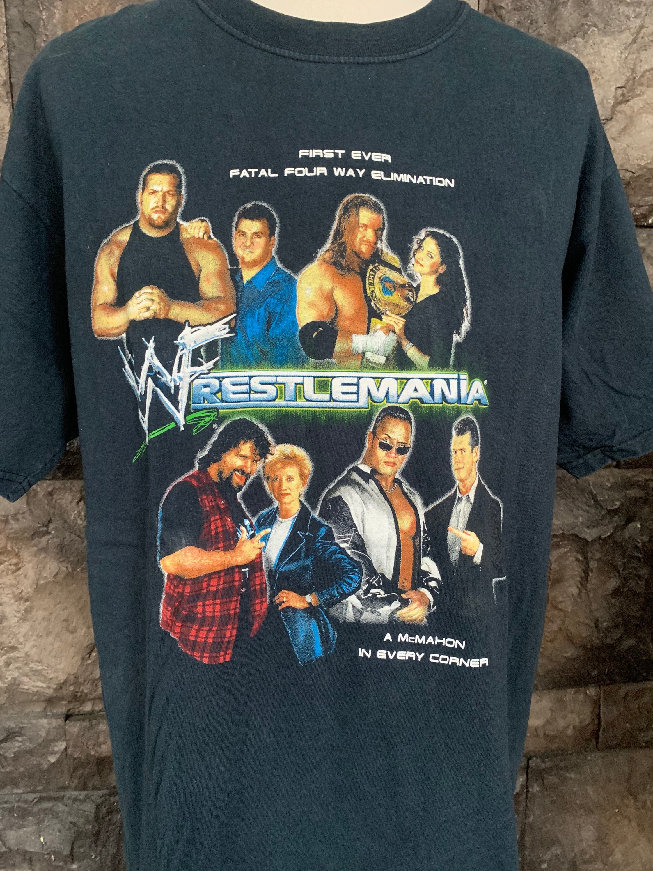 Vintage 2000 WWF Wrestlemania First Ever Fatal Four Way Elimination the Rock  / Cactus Jack / Triple H T-shirt - Etsy