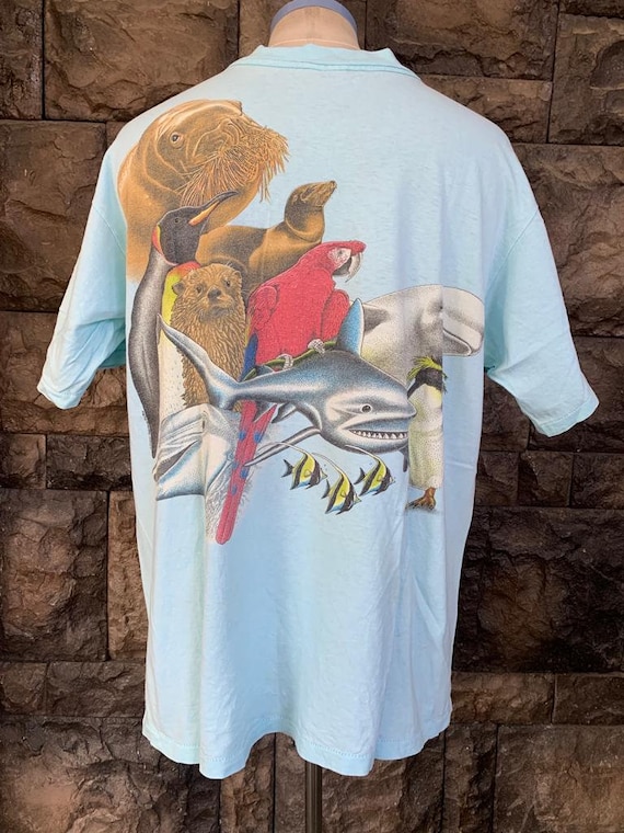 T-shirt Vintage Girafe Seasick Années 80/90 - San Diego - Bleu Clair Coton - Taille M/S