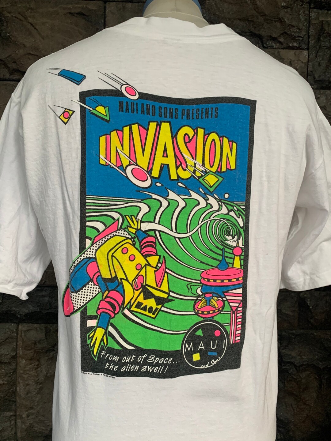Buy Vintage 80s Maui and Sons Invasion Surfing Robot Alien T Shirt Online  in India