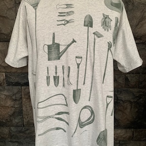Vintage 90s Relevant Garden Equipment All Over Print / Graphic Art T shirt