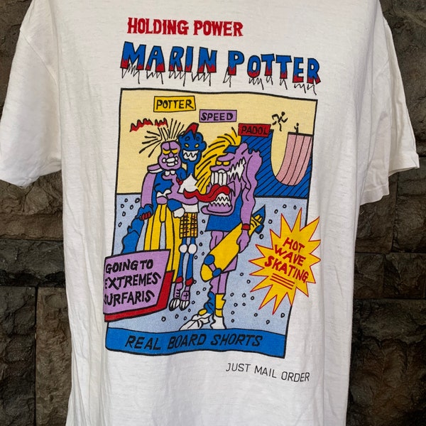 Vintage Funny Graphic Holding Power Marin Potter Playing Skateboards / Skateboard Comics T shirt