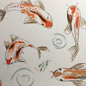 Koi fish painting, watercolor koi fish, not a print, Japanese Koi, original