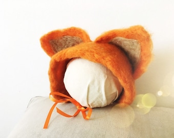 Cappello in feltro per neonato con orecchie di volpe Cappello arancione