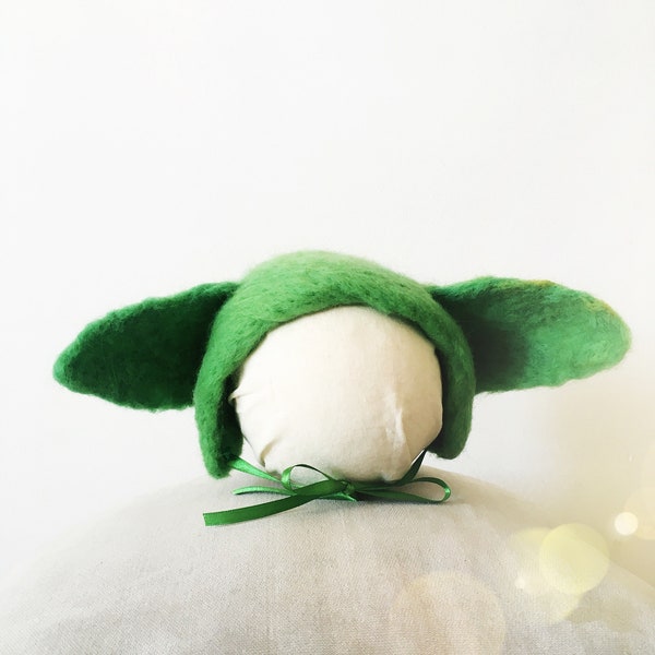 Needlefelted Hat prop for Newborn Baby Ioda Green Ears Extraterrestre Galaxia Gorro Newborn Disfraz Costume Ioda