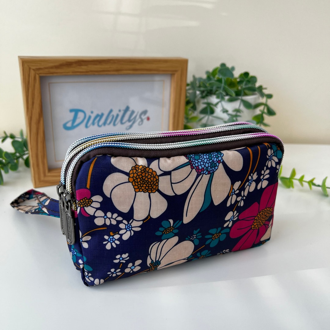 Navy Floral Diabetic Kit Bag, Diabetes Accessory Organiser, Insulin