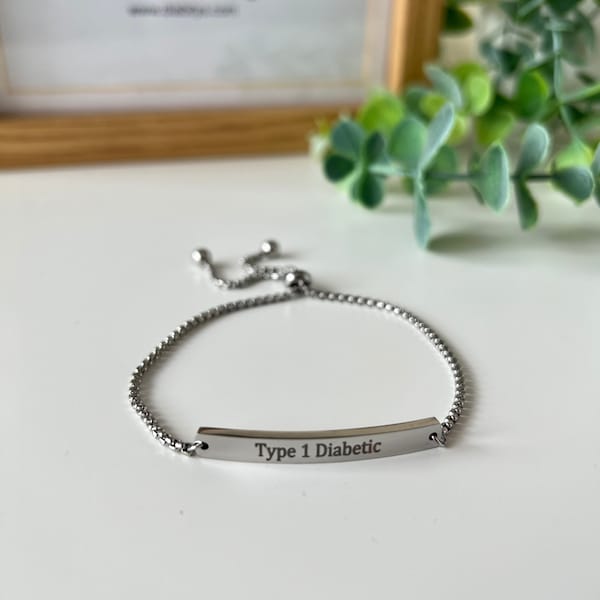 Type One Diabetic Stainless Medical Alert slider adjustable bracelet, Diabetic Gift, Diaversary Gift, Diabetic Accessory