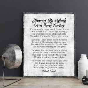 Stopping by Woods on a Snowy Evening Robert Frost Poem Graduation Birthday Gift Quote Wall Art Poster Print Promises to Keep Miles to Go
