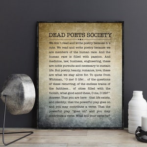 Dead Poets Society Quote We don&#39;t read and write poetry because it&#39;s cute Robin Williams Poster Book Page Wall Art Poster Print Men Gifts