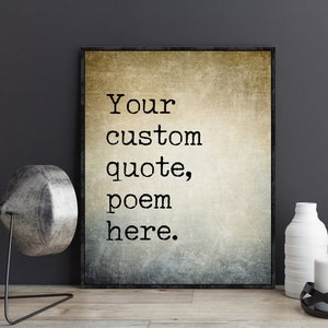 May include: A framed print with a vintage, textured background. The text on the print reads "Your custom quote, poem here."