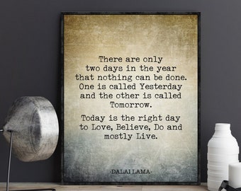 Dalai Lama Wall Art Quote There Are Only Two Days In The Year Book Page Print Inspiration Motivational Buddhism Art Poster