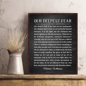 Our Deepest Fear by Marianne Williamson Deepest Fear poem wall art print quote Powerful Beyond Measure M Williamson quote Poster Print