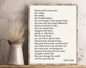 Steve Jobs Here's to the Crazy Ones quote print leadership quote wall art Graduation Gift Motivational Inspirational Office Decor Poster