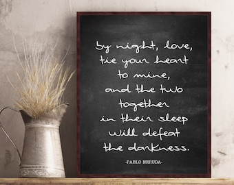 Pablo Neruda By Night Love Poem Quote Wall Art Poster Print Boyfriend Girlfriend Anniversary Wedding Gift for Her Gift for Him