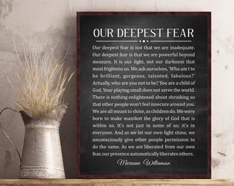 Our Deepest Fear by Marianne Williamson Deepest Fear Poem Wall - Etsy Canada