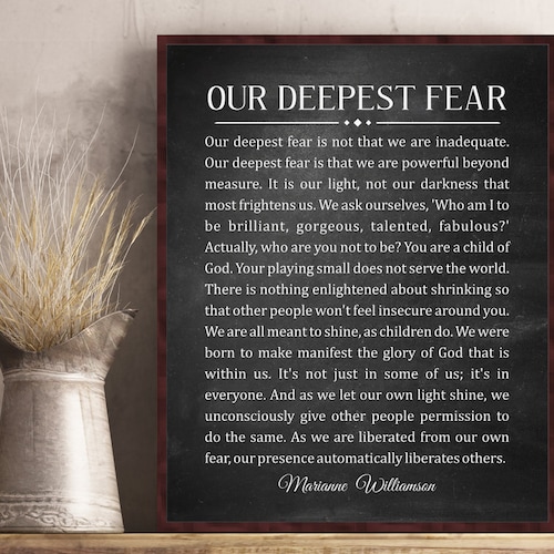 Our Deepest Fear by Marianne Williamson Deepest Fear Poem Wall - Etsy
