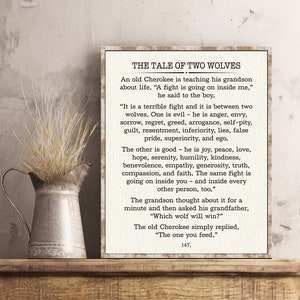 A Tale of Two Wolves Book Page Wall Decor Book Page Wall Art A Tale of Two  Wolves Framed Book Page Sign Signs for Home 097 