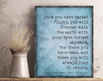 Pilot Gifts Leonardo da Vinci Once You Have Tasted Flight Quote Gifts for Pilots Decor Poster Aviation Flight Attendant Wall Art Birthday