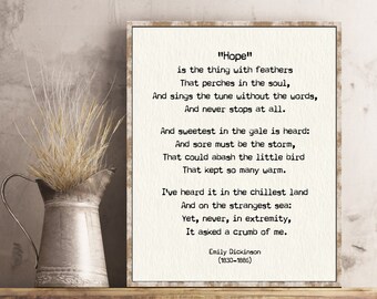 Emily Dickinson poem poster quote Hope is the thing with feathers wall art decor print