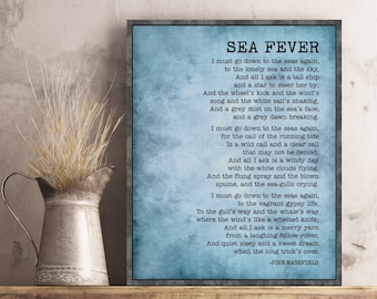 Sea Fever Poem by John Masefield I Must Go Down to the Seas Again Quote Poster Book Page Wall Art Decor Print Literary Salt Water Ballads