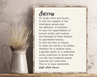 Ralph Waldo Emerson Success Quote To laugh often and much Housewarming Graduation Gift Poem Poster Print Book Page Wall Art What is Success