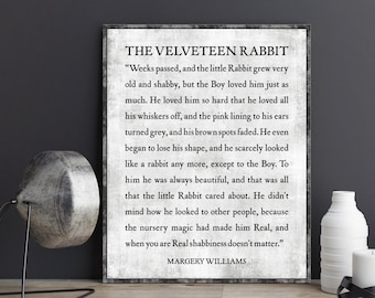 The Velveteen Rabbit Wall Art Quote Inspirational Motivational Old Book Page Nursery Kids Room Decor Poster Print Margery Williams Gift