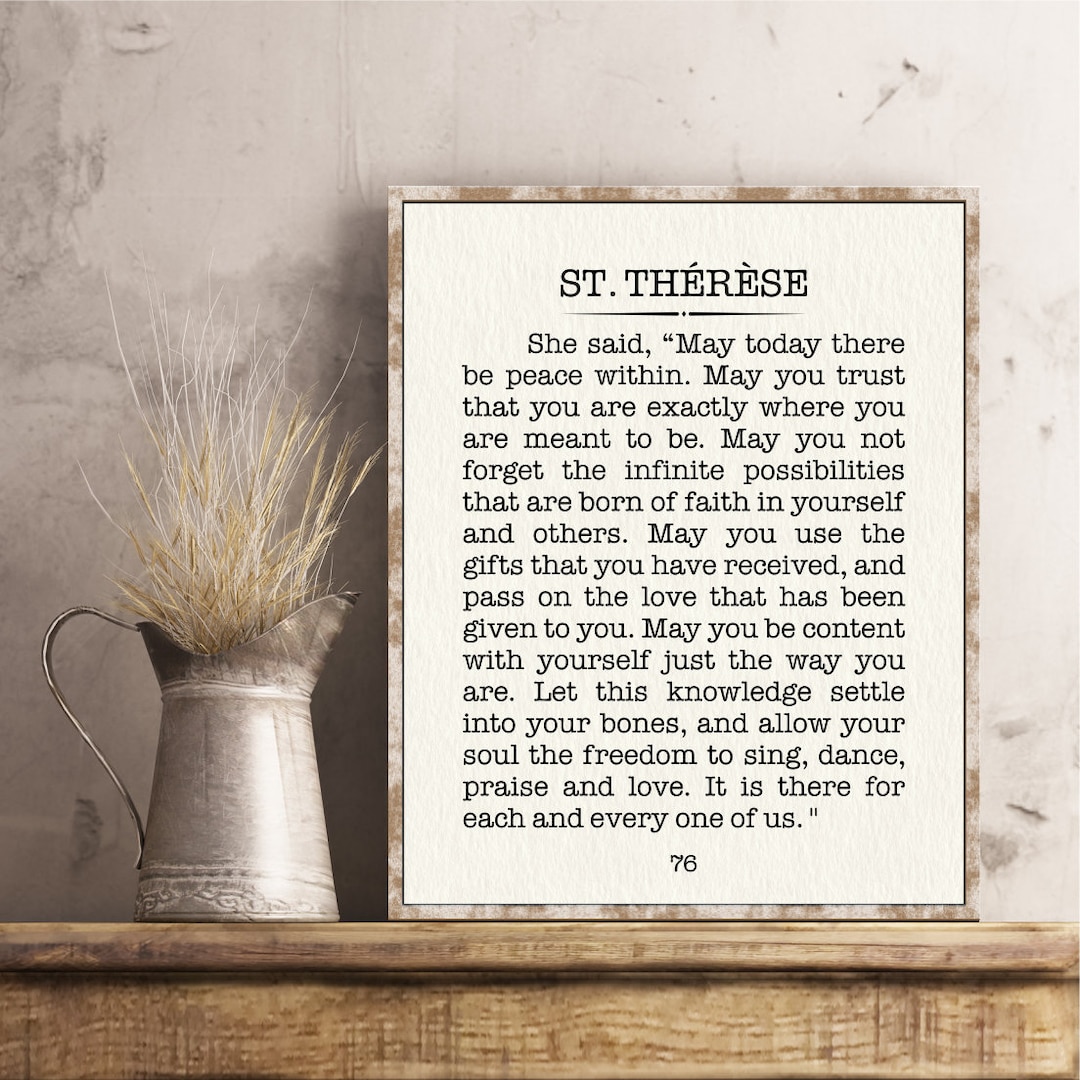 St. Therese Quote Print May Today There Be Peace Within St. Therese of