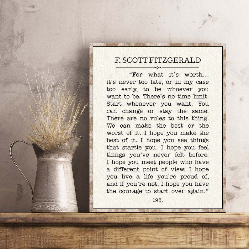 F Scott Fitzgerald Quote for What Its Worth Poster Print Wall Etsy