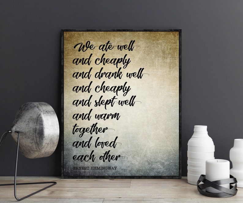 Ernest Hemingway We Ate Well and Cheaply Quote Book Page Wall Art Decor ...