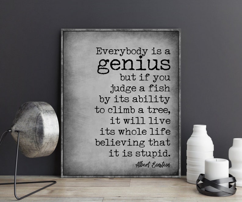 Everybody is a Genius Albert Einstein Quote Wall Art Poster Etsy