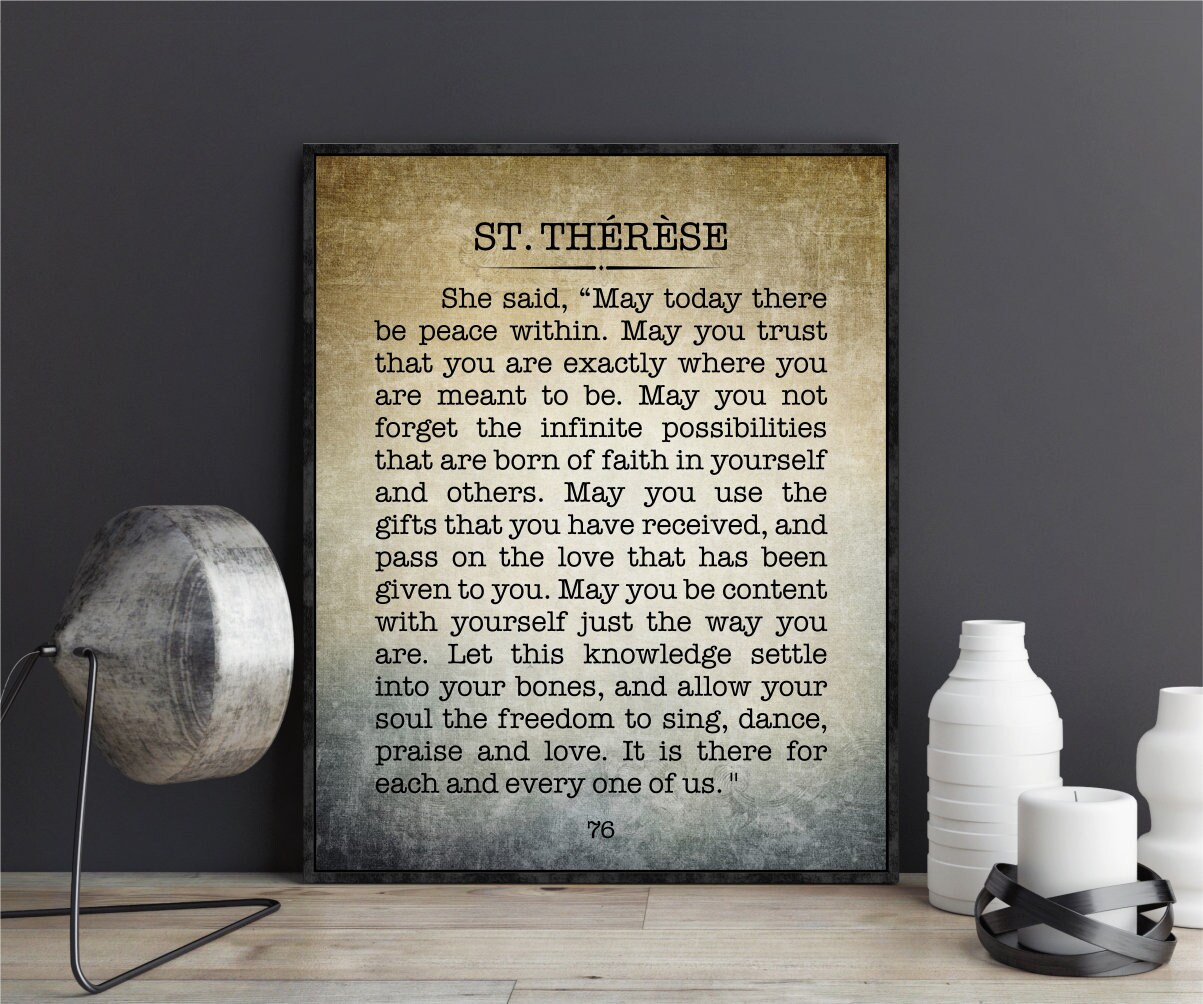 Sainte Thérèse de Lisieux Citation de la Paix Print, Puisse-t-il y avoir aujourd'hui la paix dans la citation inspirante Tirage d'art mural - France