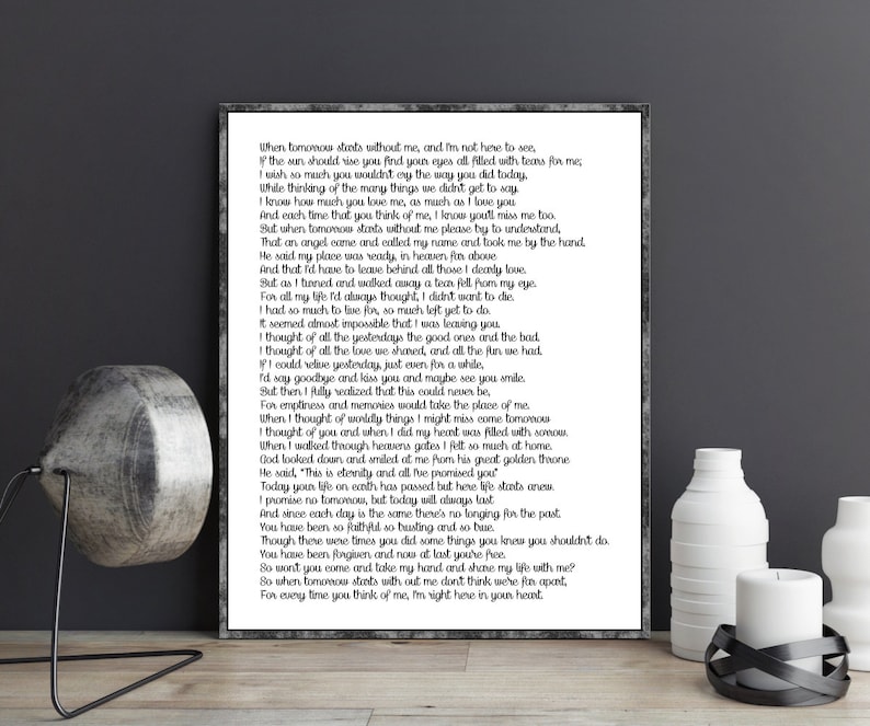 Bereavement Gift When Tomorrow Starts Without Me Poem Print A Letter ...