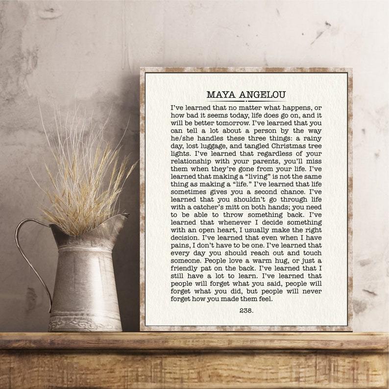 Maya Angelou Quote Wall Art Maya Angelou I've Learned Etsy Hong Kong