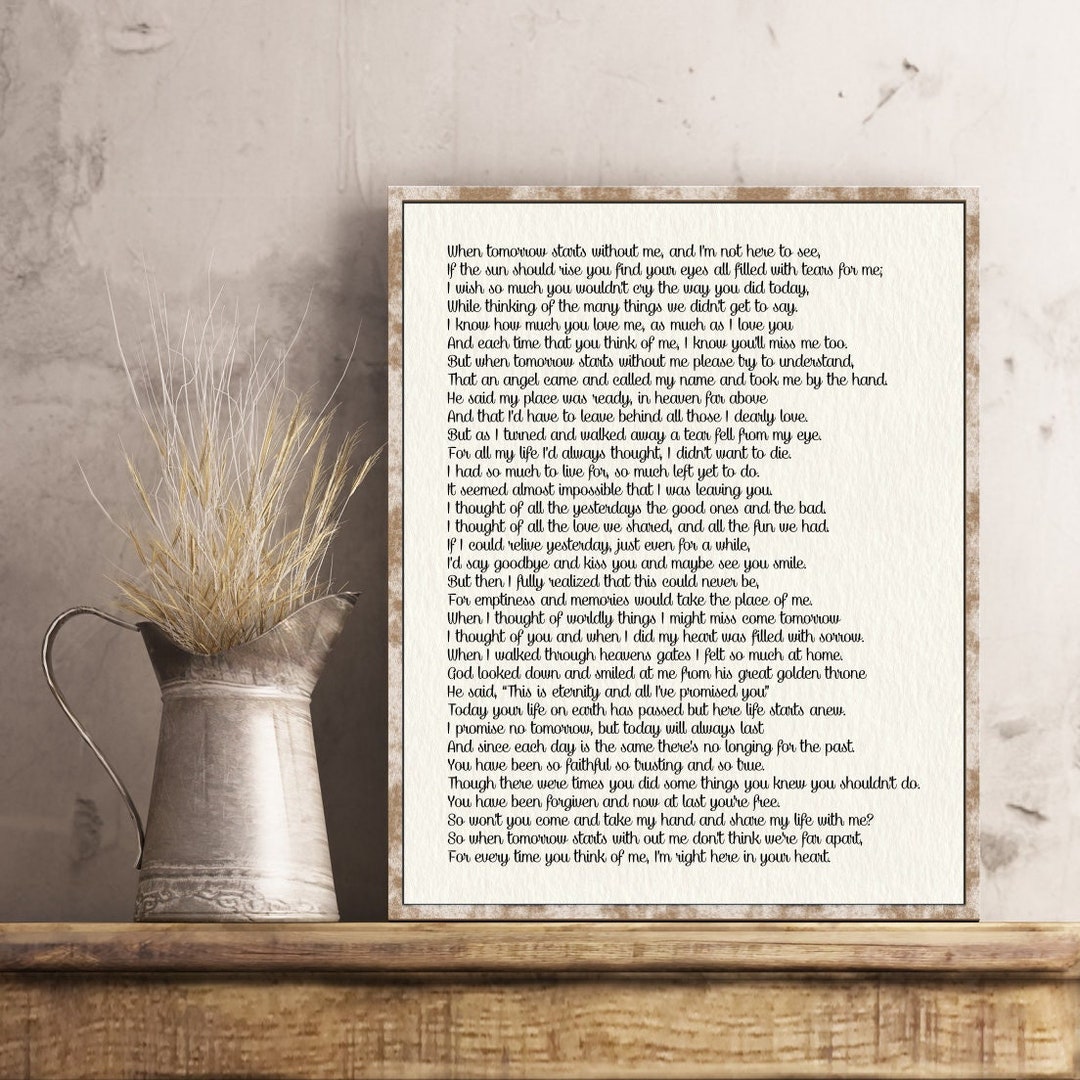 Bereavement Gift When Tomorrow Starts Without Me Poem Print A Letter