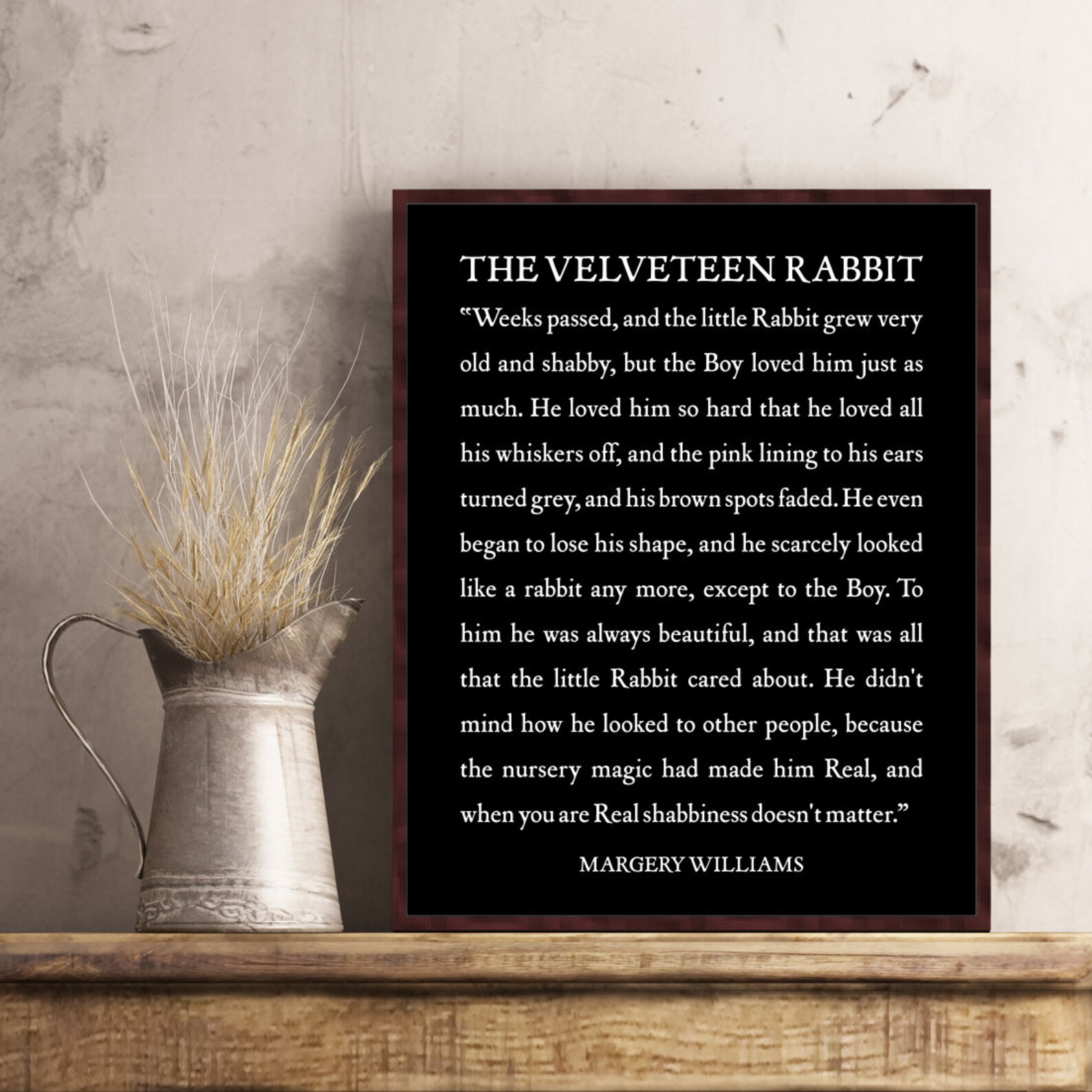 The Velveteen Rabbit Wall Art Quote Inspirational Motivational Old Book ...