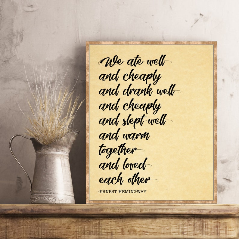 Ernest Hemingway We Ate Well and Cheaply Quote Book Page Wall Art Decor ...