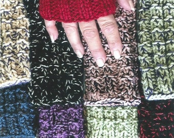 Hand Knit Fingerless Mittens / Gloves - Handmade Wrist Warmers