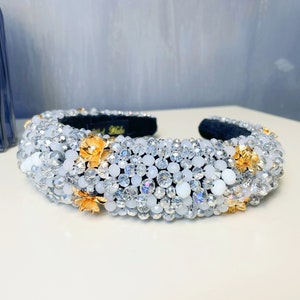 Vintage Beaded Crystal Headbands Women Flowers Hair Hoop Padded Hair Accessory Party Gift Headband