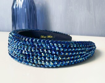 Fascia Per Capelli Donna Con Perle E Strass - Cerchietto Quadrato Blu Navy, Elastico E Leggero - 4