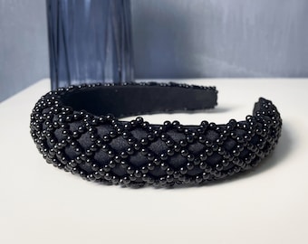 Black Beaded Women Headbands Pearl Hair Band Padded Headband Hair Accessories Crown Gift